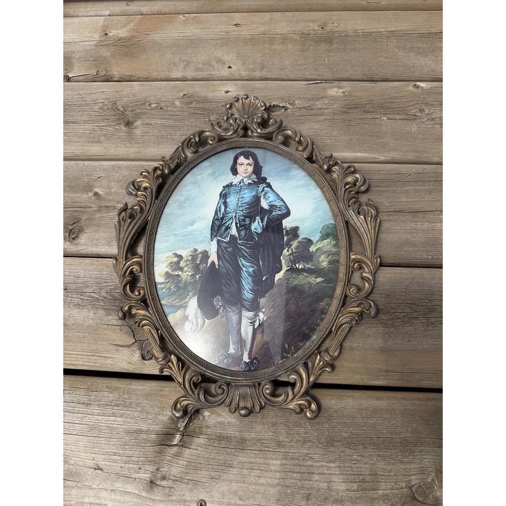 Vintage Italian Victorian Boy Portrait Wall Plaque Ornate Gold Frame 16" - Picture 2 of 10